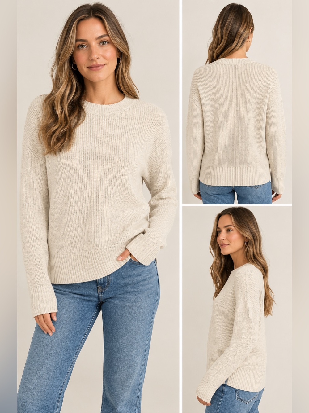 Vince Ribbed Sweater Cotton Blend Size Medium Chunky Knit Pullover in White